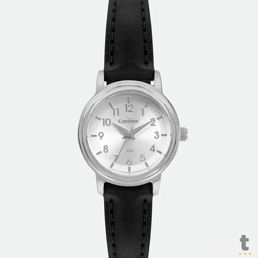 Kit Relógio de Pulso Condor Prata Pulseira de Couro Preto C/ Colar e Brincos - CO2035NBL/K2K Truedata